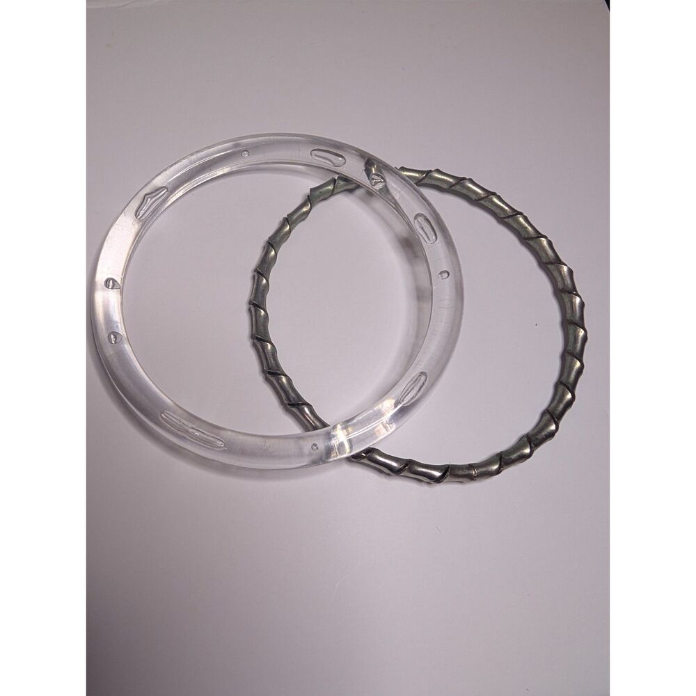 Vintage Bangle Bracelet Stack Pewter Twist Spiral & Clear Lucite Acrylic Set 2pc